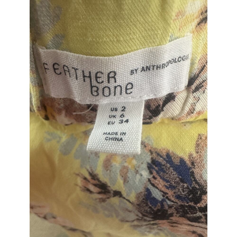 Anthropologie x Feather Bone Wide Leg Pants Yellow Floral Linen Blend Size 2 - Picture 6 of 13